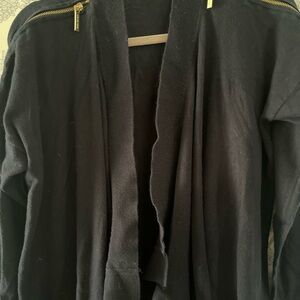 Michael Kors Navy Open Front Cardigan with Gold Zipper Accents
